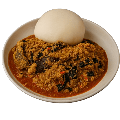 Egusi soup and swallow available from De Dem's Restaurant in Ajah